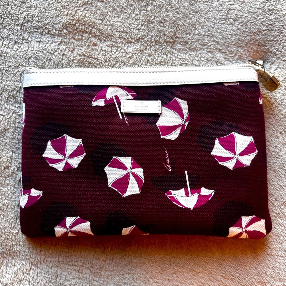 GUCCI Clutch Bag Canvas Umbrella Parasol Pattern Pouch Italy Authentic